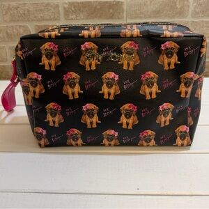 Betsey Johnson Large Weekender Cosmetic Makeup Travel Toiletry Bag Dog Print